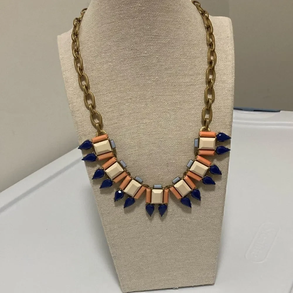J. Crew Signed Bib Necklace on Oversized Antiqued Goldtone chain.